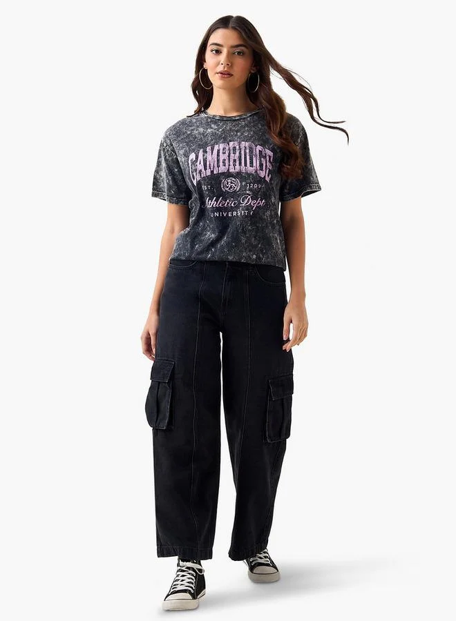 اس بي كاركترز Oversized Cotton T-shirt with Cambridge University Print